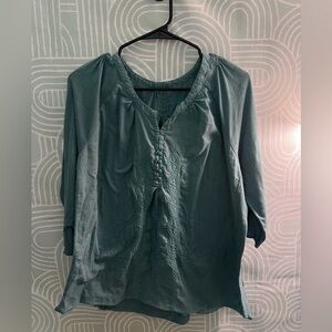 Vintage America Collection XL Teal Embroidered Peasant Blouse